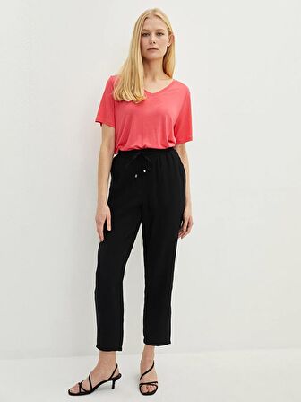Beli Lastikli Rahat Kalıp Düz Cep Detaylı Kadın Pantolon