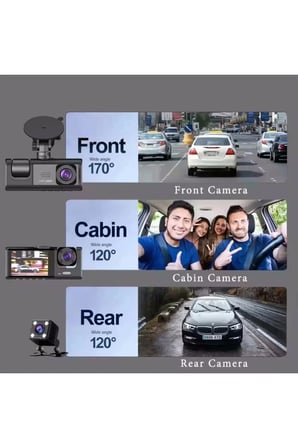 64GB Araç İçi Kamera 3 Kameralı (Yol + Araç İçi+ Arka) FHD Video Kayıt Mikrofonlu Türkçe CC-33