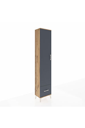 Arges Dolap 5 Raflı Tek Çekmeceli Tek Kapaklı 44x30x221 Çam-Antrasit