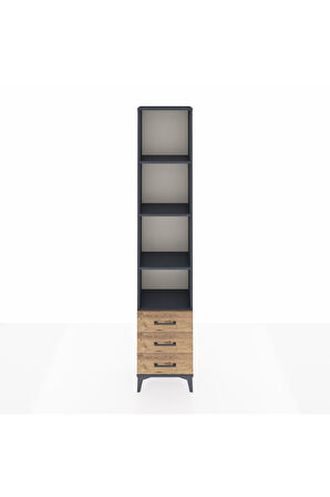 Arges Dolap 4 Raflı 3 Çekmeceli 44x30x221 Antrasit-Çam