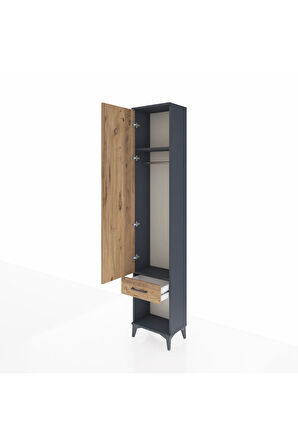 Arges Dolap 2 Raflı Tek Çekmeceli Tek Askılı 44x30x221 Antrasit-Çam