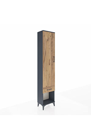 Arges Dolap 4 Raflı Tek Çekmeceli Tek Kapaklı 44x30x221 Antrasit-Çam