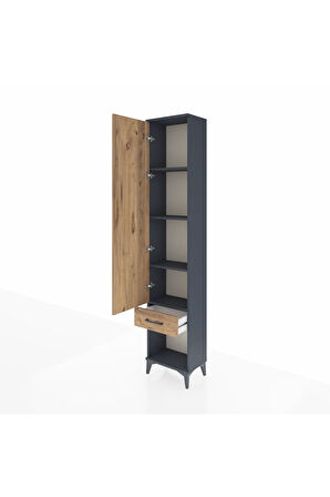 Arges Dolap 4 Raflı Tek Çekmeceli Tek Kapaklı 44x30x221 Antrasit-Çam