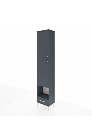 Arges Dolap 3 Raflı Tek Çekmeceli Tek Askılı 44x30x221 Antrasit-Antrasit