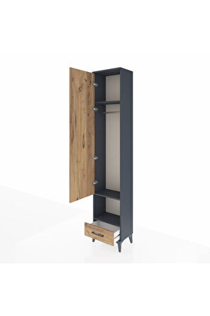 Arges Dolap 3 Raflı Tek Çekmeceli Tek Askılı 44x30x221 Antrasit-Çam