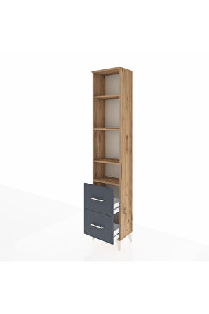 Arges Dolap 4 Raflı 2 Çekmeceli 44x30x221 Çam-Antrasit