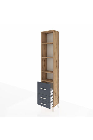 Arges Dolap 4 Raflı 3 Çekmeceli 44x30x221 Çam-Antrasit