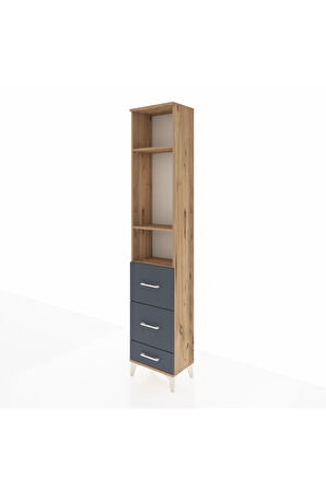 Arges Dolap 3 Raflı 3 Çekmeceli 44x30x221 Çam-Antrasit