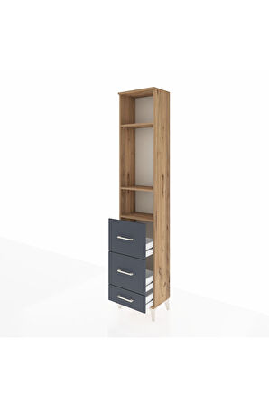 Arges Dolap 3 Raflı 3 Çekmeceli 44x30x221 Çam-Antrasit