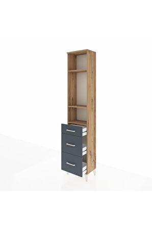 Arges Dolap 3 Raflı 3 Çekmeceli 44x30x221 Çam-Antrasit