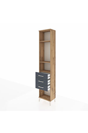 Arges Dolap 3 Raflı 3 Çekmeceli 44x30x221 Çam-Antrasit