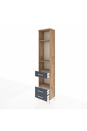 Arges Dolap 4 Raflı 3 Çekmeceli 44x30x221 Çam-Antrasit