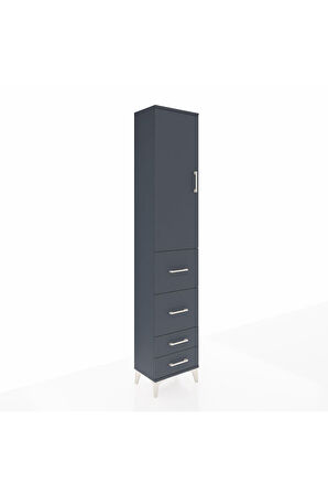 Arges Dolap 3 Raflı 4 Çekmeceli Tek Kapaklı 44x30x221 Antrasit-Antrasit