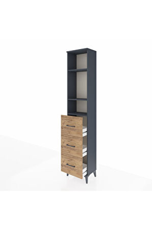 Arges Dolap 3 Raflı 3 Çekmeceli 44x30x221 Antrasit-Çam