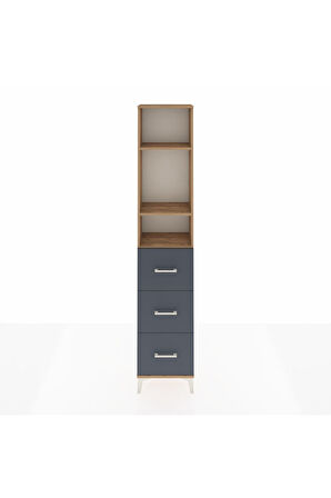 Arges Dolap 3 Raflı 3 Çekmeceli 44x30x221 Çam-Antrasit