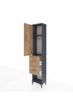 Arges Dolap 2 Raflı 2 Çekmeceli Tek Askılı 44x30x221 Antrasit-Çam