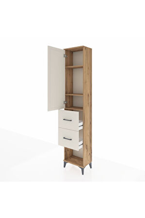 Arges Dolap 3 Raflı 2 Çekmeceli Tek Kapaklı 44x30x221 Çam-Aytaşı