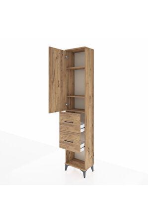 Arges Dolap 3 Raflı 2 Çekmeceli Tek Kapaklı 44x30x221 Çam-Çam