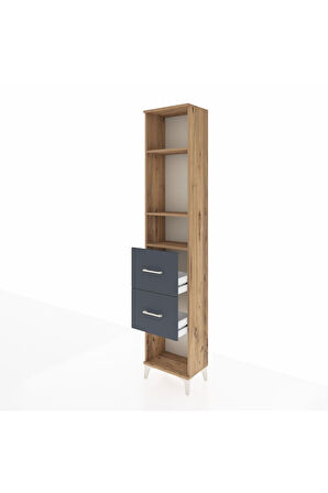 Arges Dolap 3 Raflı 2 Çekmeceli 44x30x221 Çam-Antrasit