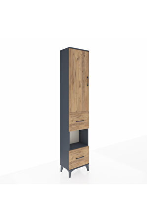 Arges Dolap 3 Raflı 2 Çekmeceli Tek Askılı 44x30x221 Antrasit-Çam