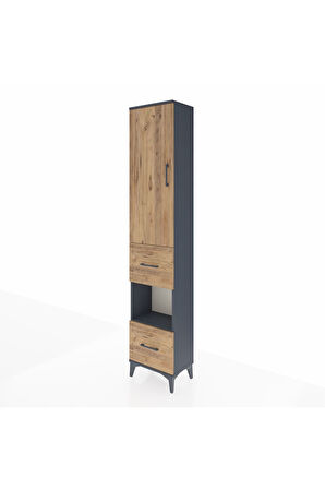 Arges Dolap 3 Raflı 2 Çekmeceli Tek Askılı 44x30x221 Antrasit-Çam