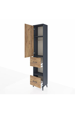 Arges Dolap 3 Raflı 2 Çekmeceli Tek Askılı 44x30x221 Antrasit-Çam