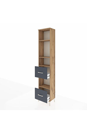 Arges Dolap 4 Raflı 2 Çekmeceli 44x30x221 Çam-Antrasit