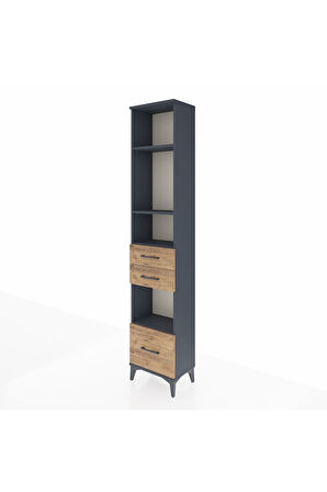 Arges Dolap 4 Raflı 3 Çekmeceli 44x30x221 Antrasit-Çam