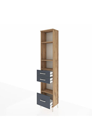 Arges Dolap 4 Raflı 3 Çekmeceli 44x30x221 Çam-Antrasit
