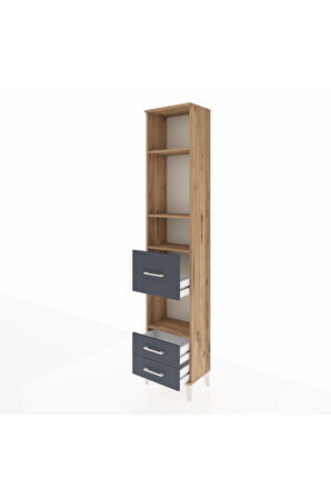 Arges Dolap 4 Raflı 3 Çekmeceli 44x30x221 Çam-Antrasit