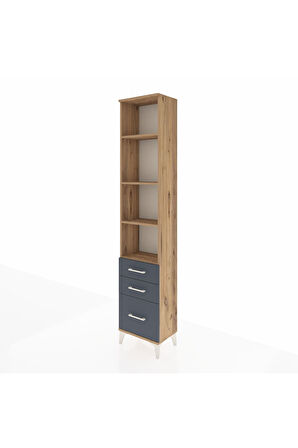 Arges Dolap 4 Raflı 3 Çekmeceli 44x30x221 Çam-Antrasit