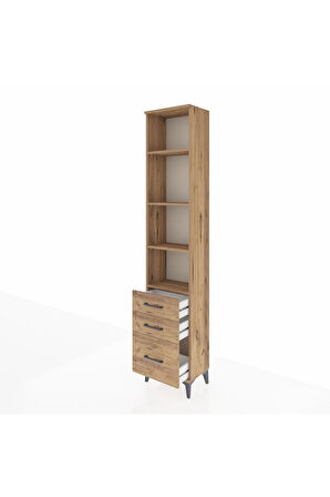 Arges Dolap 4 Raflı 3 Çekmeceli 44x30x221 Çam-Çam