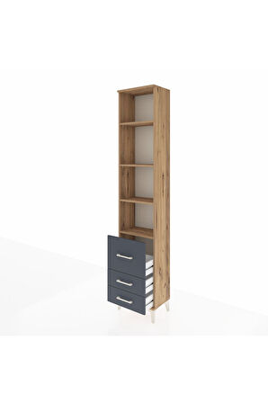 Arges Dolap 4 Raflı 3 Çekmeceli 44x30x221 Çam-Antrasit