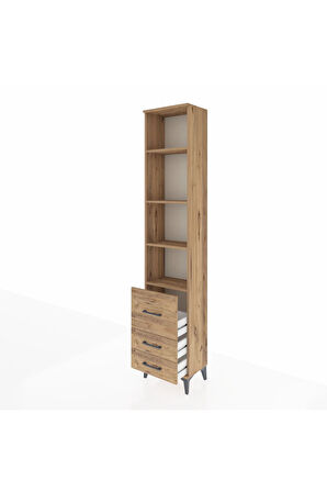 Arges Dolap 4 Raflı 3 Çekmeceli 44x30x221 Çam-Çam