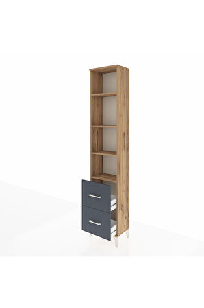 Arges Dolap 4 Raflı 2 Çekmeceli 44x30x221 Çam-Antrasit