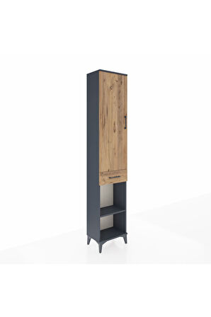 Arges Dolap 3 Raflı Tek Çekmeceli Tek Askılı 44x30x221 Antrasit-Çam