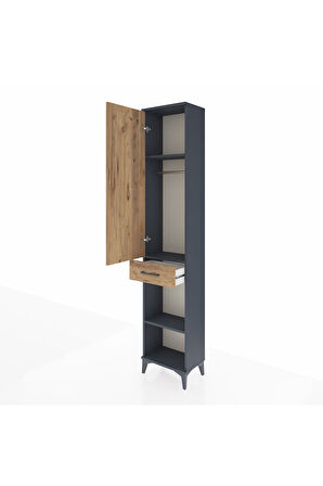 Arges Dolap 3 Raflı Tek Çekmeceli Tek Askılı 44x30x221 Antrasit-Çam