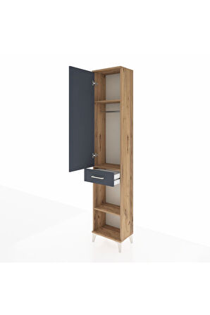 Arges Dolap 3 Raflı Tek Çekmeceli Tek Askılı 44x30x221 Çam-Antrasit