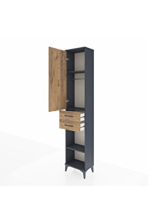 Arges Dolap 3 Raflı 2 Çekmeceli Tek Askılı 44x30x221 Antrasit-Çam