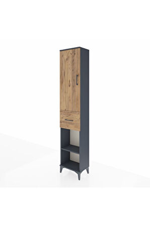 Arges Dolap 3 Raflı Tek Çekmeceli Tek Askılı 44x30x221 Antrasit-Çam