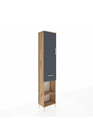 Arges Dolap 3 Raflı Tek Çekmeceli Tek Askılı 44x30x221 Çam-Antrasit