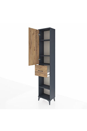 Arges Dolap 4 Raflı Tek Çekmeceli Tek Kapaklı 44x30x221 Antrasit-Çam