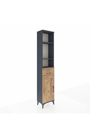 Arges Dolap 4 Raflı Tek Çekmeceli Tek Kapaklı 44x30x221 Antrasit-Çam
