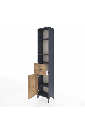 Arges Dolap 4 Raflı Tek Çekmeceli Tek Kapaklı 44x30x221 Antrasit-Çam