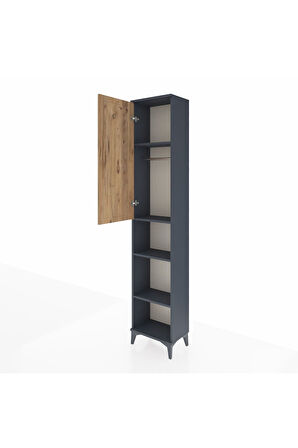 Arges Dolap 4 Raflı Tek Kapaklı Tek Askılı 44x30x221 Antrasit-Çam