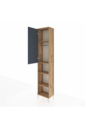 Arges Dolap 4 Raflı Tek Kapaklı Tek Askılı 44x30x221 Çam-Antrasit