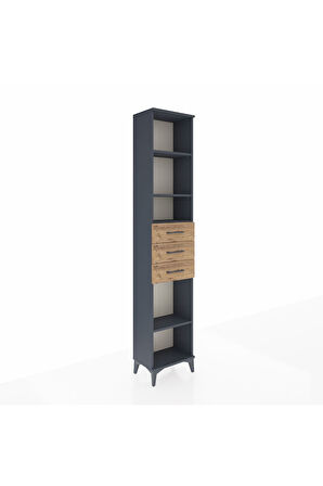 Arges Dolap 4 Raflı 3 Çekmeceli 44x30x221 Antrasit-Çam