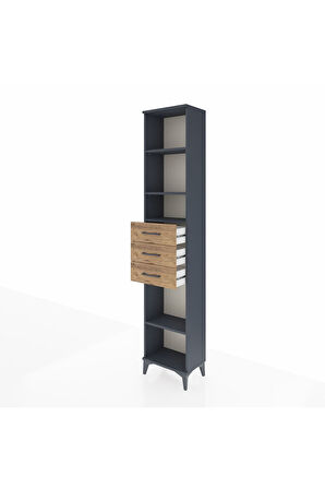 Arges Dolap 4 Raflı 3 Çekmeceli 44x30x221 Antrasit-Çam