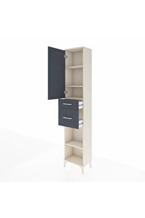 Arges Dolap 4 Raflı 2 Çekmeceli Tek Kapaklı 44x30x221 Aytaşı-Antrasit