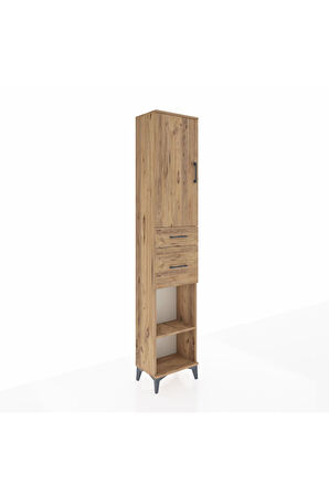 Arges Dolap 4 Raflı 2 Çekmeceli Tek Kapaklı 44x30x221 Çam-Çam